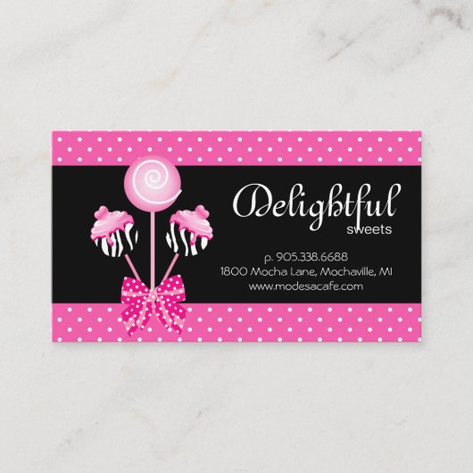 Cake Pops Business Card Bäckerei Dots Retro Schwar Visitenkarte (Vorderseite)