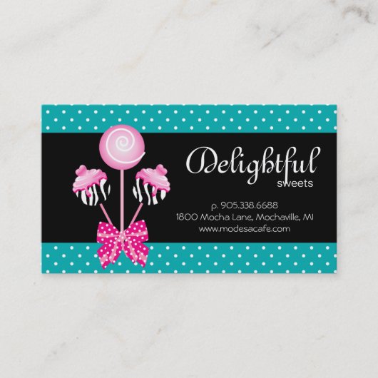 Cake Pops Business Card Bäckerei Zebra Retro Blue Visitenkarte (Vorderseite)