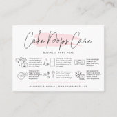 Cake Pops Care Instructions Blush Pink Watercolor Visitenkarte (Vorderseite)