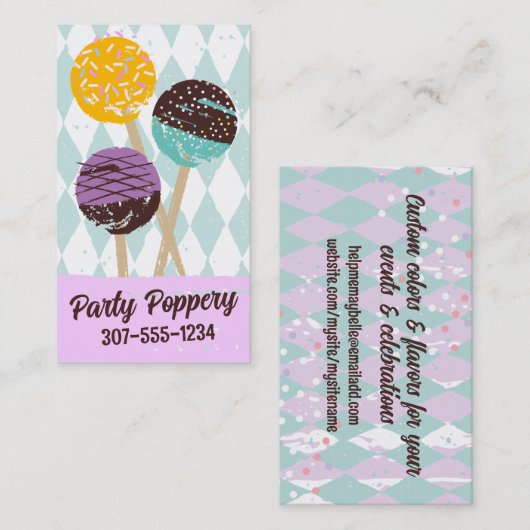 Cake Pops Hochzeitsfest Backbäckerei lila Visitenkarte (Vorne/Hinten)