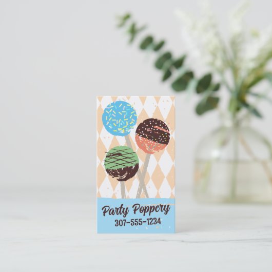 Cake Pops Hochzeitsveranstaltung Backbäckerei blau Visitenkarte (Stehend Vorderseite)