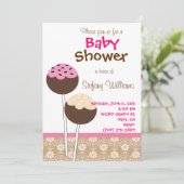Cake Pops Kinderdusche Einladung (Stehend Vorderseite)