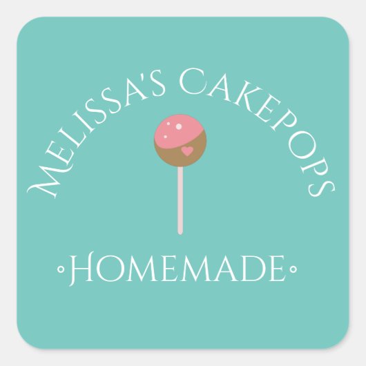 Cake Pops Logo-Aufkleber hausgemachte Bäckerei Aqu Quadratischer Aufkleber (Vorderseite)