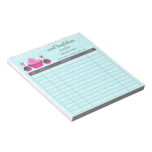 Cake Pops und Cupcake Aqua Empfangsformular Notizblock (angewinkelt)