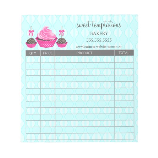 Cake Pops und Cupcake Aqua Empfangsformular Notizblock (Vorderseite)