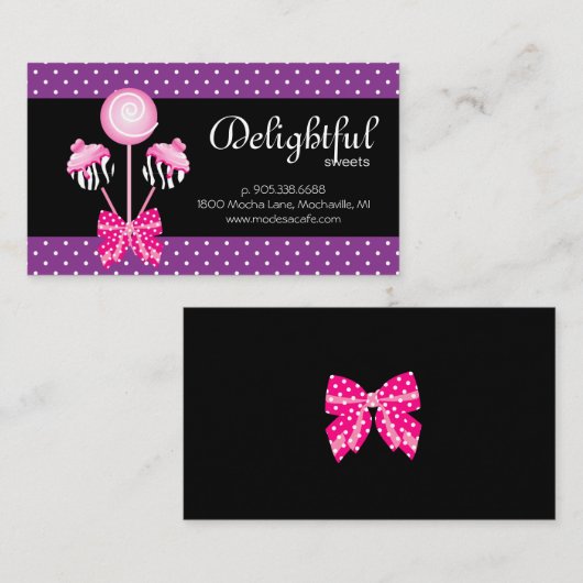 Cake Pops Visitenkarte Bäckerei Zebra Retro Lila (Vorne/Hinten)