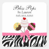 Cake Pops Zebra Stripes Ribbon Bäckerei Aufkleber (Vorderseite)