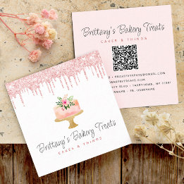 Cake QR Code Rosa Glitzer Tropfen Konditorei Koch Quadratische Visitenkarte