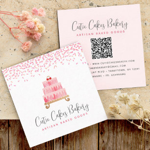 Cake QR Code Rosa Sprinklen Konditorei Koch Chic Quadratische Visitenkarte