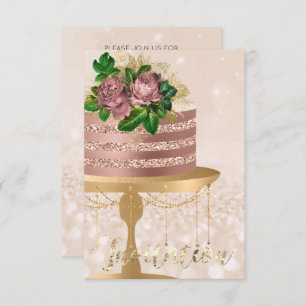 Cake Rose Gold Crystals Creamy Confetti Glitzer Einladung