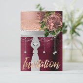 Cake Rose Gold Crystals Silver Confetti Burgund Einladung (Stehend Vorderseite)