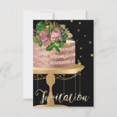 Cake Rose Gold Geburtstag Black Confetti Glitzer Einladung (Vorderseite)