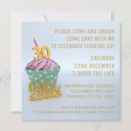 Cake Smash Party 30. Geburtstag Einladung (Vorderseite)