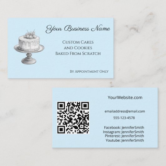 Cake Stand Eleganery Blue Custom QR Code Visitenkarte (Vorne/Hinten)