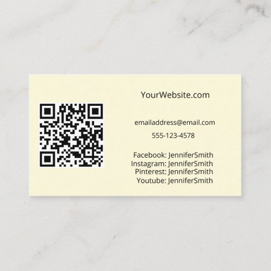 Cake Stand Eleganery Yellow Custom QR Code Visitenkarte (Rückseite)