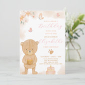 Cake Teddy Birthday Einladung (Stehend Vorderseite)