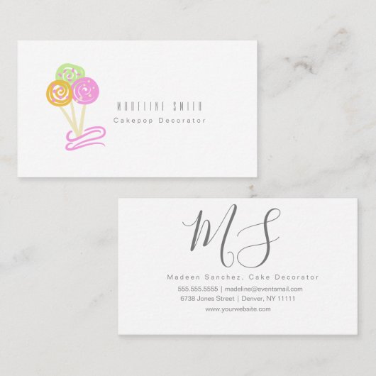 Cakepops Plätzchen-Backen-Kuchen-Dekorateur-Wirbel Visitenkarte (Vorne/Hinten)