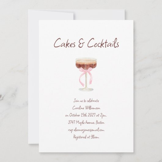 Cakes Cocktails Espresso Martini Pink Bow Party Einladung (Vorderseite)