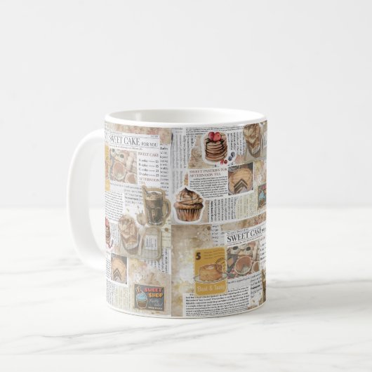 Cakes & Coffee Vintag Ephemera Decoupage Kaffeetasse (Vorderseite Links)