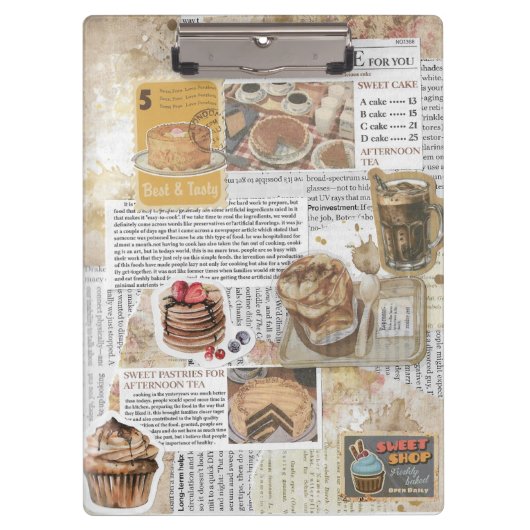 Cakes & Coffee Vintag Ephemera Decoupage Klemmbrett (Vorderseite)