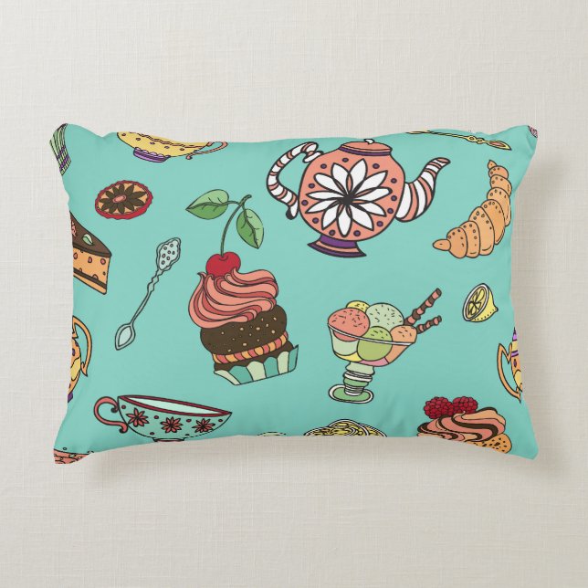 Cakes Confections: Vintages nahtloses Muster Dekokissen (Vorderseite)