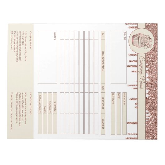 Cakes Rechnungsformular Geschäftsquotation Notepad Notizblock (Vorderseite)
