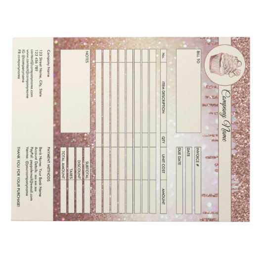 Cakes Rechnungsformular Geschäftsquotation Notepad Notizblock (Vorderseite)