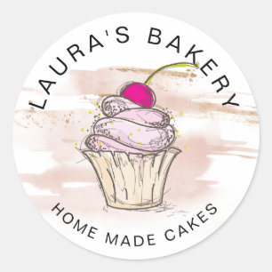 Cakes & Süßigkeiten Cupcake Zuhause Bäckerei Rose  Runder Aufkleber