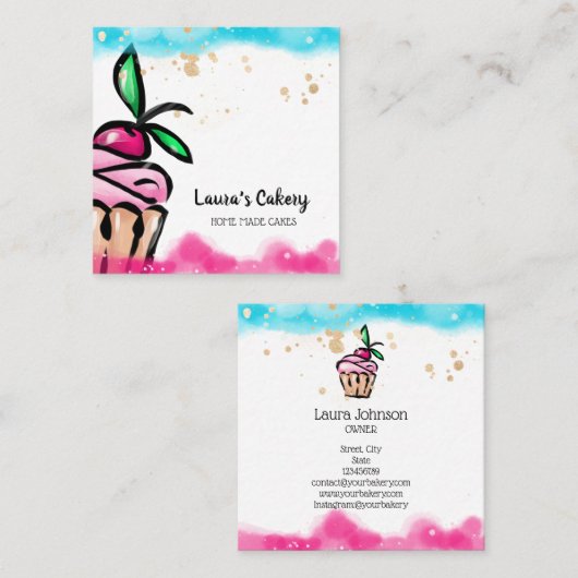Cakes & Süßigkeiten Cupcake Zuhause Bakery niedlic Quadratische Visitenkarte (Vorne/Hinten)