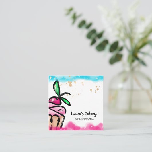 Cakes & Süßigkeiten Cupcake Zuhause Bakery niedlic Quadratische Visitenkarte (Stehend Vorderseite)