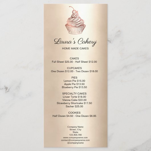 Cakes & Sweets Cupcake Home Bakery Rustic Vintage Menükarte (Vorderseite)
