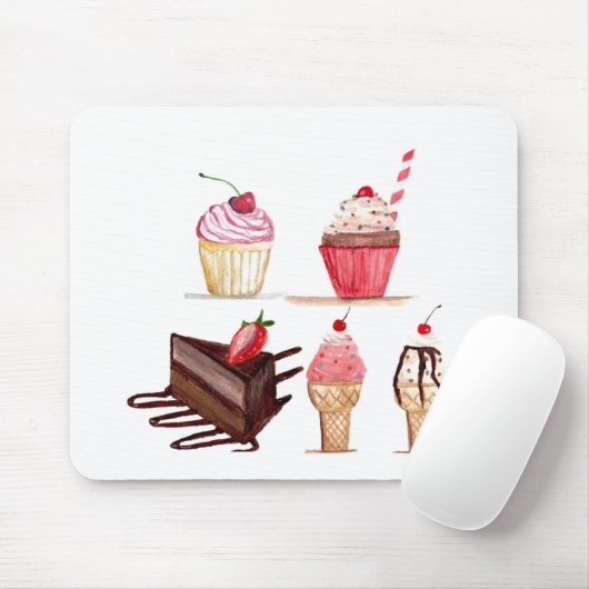 Cakes Wasserfarbenes Bäckerei Süßigkeiten Cupcakes Mousepad (Mit Mouse)