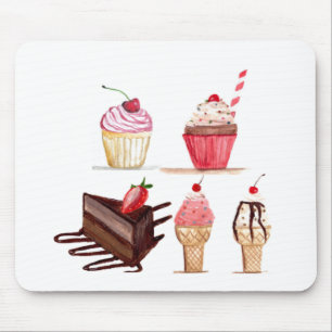 Cakes Wasserfarbenes Bäckerei Süßigkeiten Cupcakes Mousepad