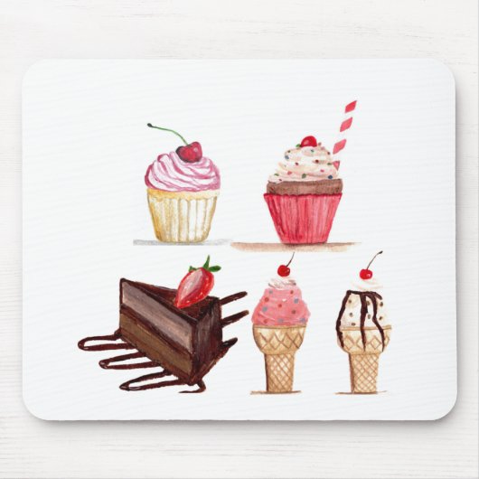 Cakes Wasserfarbenes Bäckerei Süßigkeiten Cupcakes Mousepad (Vorne)