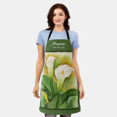 Cala Lily Green Add Name Floral Wasserfarbe Schürze (Getragen)
