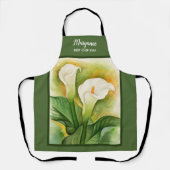 Cala Lily Green Add Name Floral Wasserfarbe Schürze (Vorderseite)