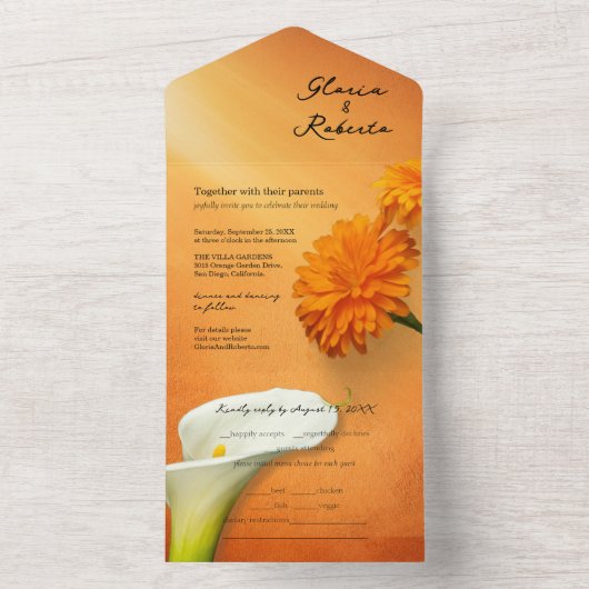 Cala Lily & Marigolds All in One Mexican Wedding All In One Einladung (Innen Boden)