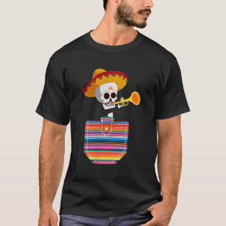 Calaca Blanket Pocket Serape Mexican Fiesta Cinco T-Shirt