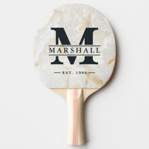 Calacatta Gold Marmor Monogramm & Namensüberlageru Tischtennis Schläger