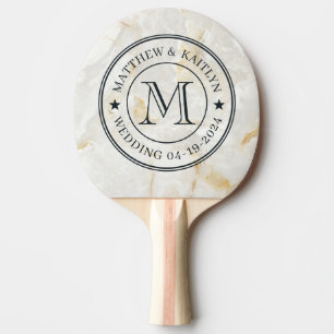 Calacatta Gold Marmorstein Hochzeitsmonogramm Ster Tischtennis Schläger