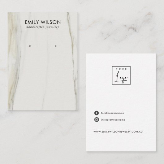 CALACATTA MARBLE TEXTURE STUD EARRING DISPLAY VISITENKARTE (Vorne/Hinten)