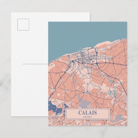 Calais France Breezy City Map Travel Postkarte (Vorne/Hinten)