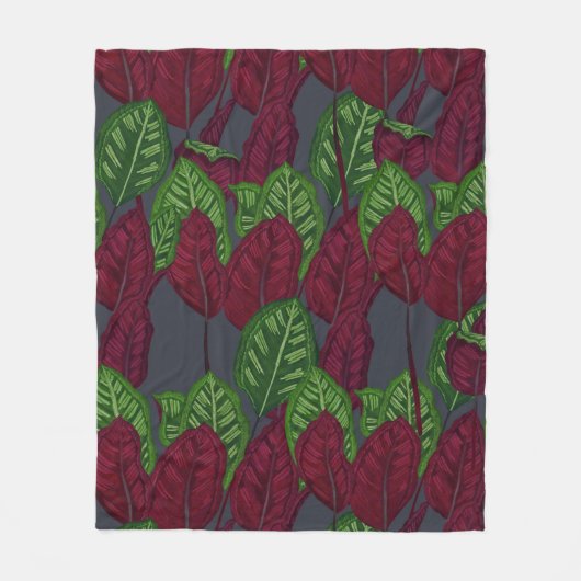 Calathea Pflanze Muster - Mitternachtsblau Fleecedecke (Vorderseite)