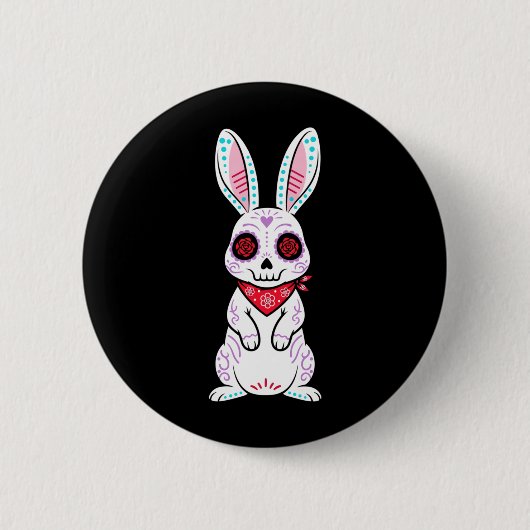 Calavera Bunny Rabbit Zucker-Schädel-Tag Der Button (Vorderseite)