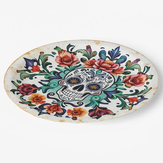 💀 🎉 Calavera Carousel Día de los Muertos Pappteller (Schrägansicht)