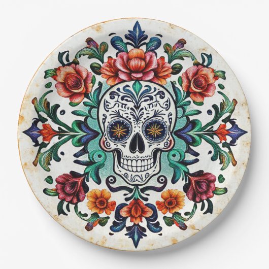 💀 🎉 Calavera Carousel Día de los Muertos Pappteller (Vorderseite)