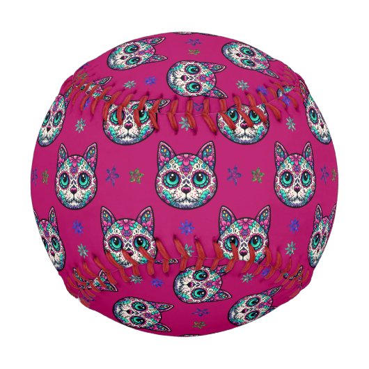 Calavera Cat Art Pattern Baseball (Rückseite)