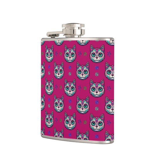 Calavera Cat Art Pattern Flachmann (Links)
