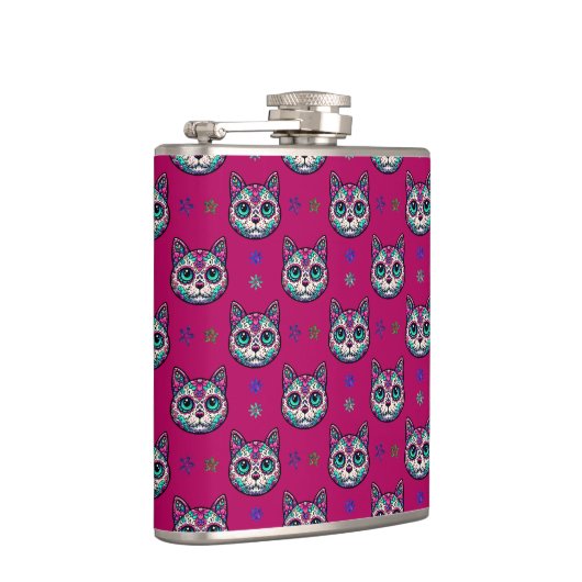 Calavera Cat Art Pattern Flachmann (Rechts)