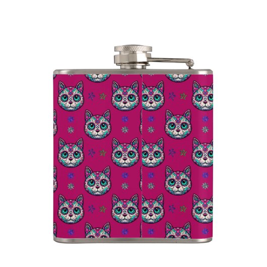 Calavera Cat Art Pattern Flachmann (Rückseite)